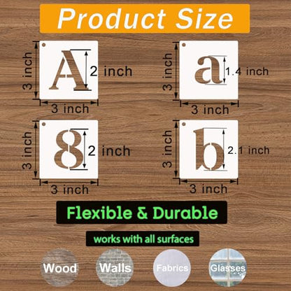 80 Pcs 3 x 3 Inch Alphabet Letter Stencils, Reusable Plastic Letter Number Symbol Drawing Template Kit for Painting on Wood, Wall, Fabric, Rock, Signage, Door Porch - style: Alphabet