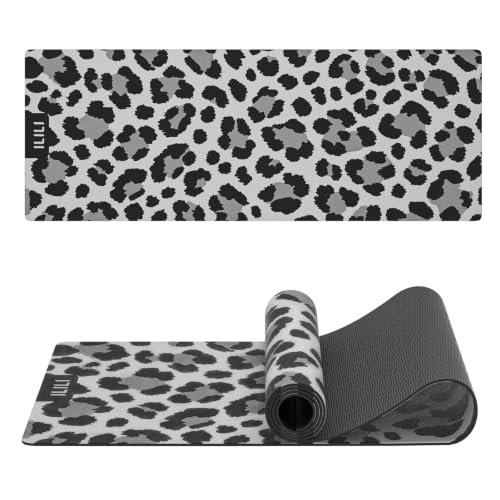 ILILI Yoga Mat Leopard Print Yoga Mat 8mm, Suede & TPE Thick Exercise Mat - color: Grey