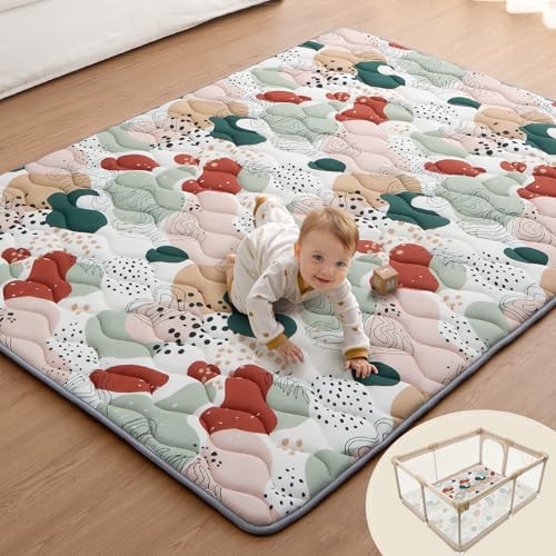 Blissful Diary Baby Play Mats for Floor, 72x48 Inch Extra Thicker & Large Soft Cushioning Foam Playmats for Babies and Toddlers, Foldable Washable Baby Crawling Mat for Playpen, Modren Abstract - color: Modern Abstract, size: 72" X 48"