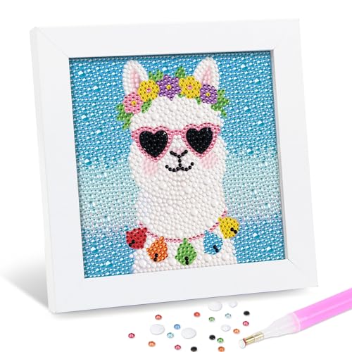 Leixonl Diamond Art Kits for Kids with Framed (7 in) Cartoon Animals DIY Gem Art Painting - Arts & Crafts Gifts for Beginners & Teens (1p-6-in-Alpaca) - color: Alpaca
