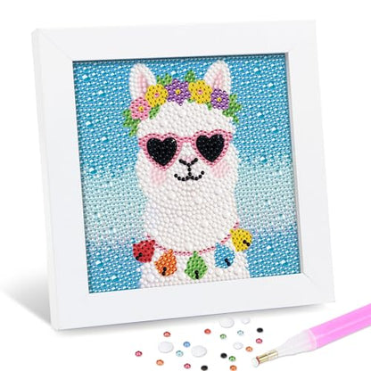 Leixonl Diamond Art Kits for Kids with Framed (7 in) Cartoon Animals DIY Gem Art Painting - Arts & Crafts Gifts for Beginners & Teens (1p-6-in-Alpaca) - color: Alpaca