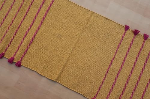 Jaipur Art & Rugs Cotton Yoga Rug - Eco-Friendly Hand-Woven Thick Mat (24”x72”x5mm) for Everyday Fitness at Home - Comfortable & Extra-Long - color: Yellow-Pink