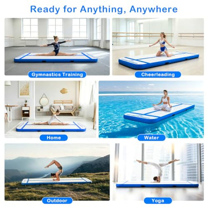 Inflatable Air Gymnastics Mat Training Mats with 2-in-1 Safety Guide Lines - color: Blue, size: 10ft*3.3ft*4inch