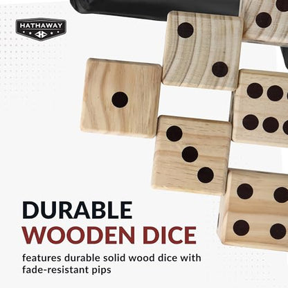 Hathaway High Roller yd Dice Set with 6 x 3.5-in Wooden Dice & Black Nylon Storage Bag, Reusable Scorecard Included yd Dice, Wood