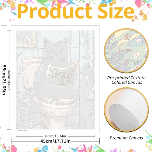 Black Cat Paint by Numbers Kit for Adults, 16x20 inch | DIY Painting Kits Crafts for Adults, Relieve Stress, Gift, Home Wall Decor - color: Cat on toilet