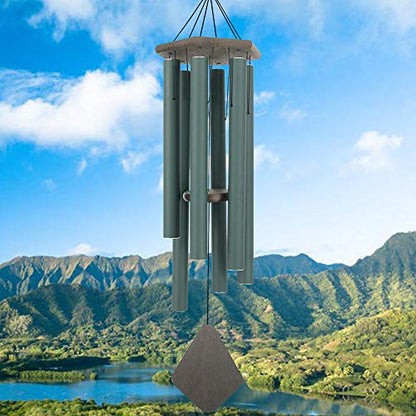 Wind Chimes Outdoor Large Deep Tone, 44 Inches Sympathy Wind Chimes Tuned Soothing Melody, Memorial Wind-Chime with 6 Heavy Tubes for Outside Decoration, Garden/Yard. Green - size: 44"GR