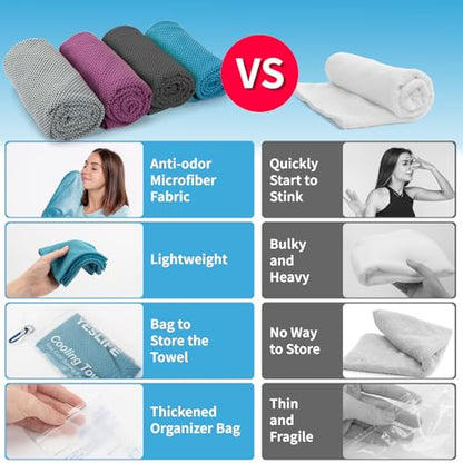 YESLIFE 4-Pack Cooling Towels (40"x 12"), Cooling Neck Wraps, Ice Towel - color: Blue, Grey, Purple, Black