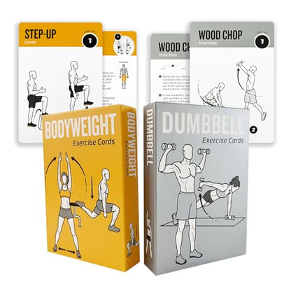 Bodyweight & Dumbbell Workout Cards - 100 Large 5"x3.5" Exercise Cards with 24 Strength Moves, Home & Gym Fitness Cards for Men & Women, Beginner Fitness Guide - color: Grey and Yellow