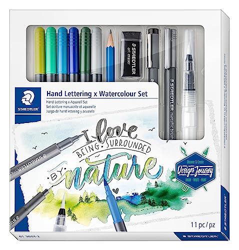 STAEDTLER 61 3001-2 Design Journey Hand Lettering and Watercolour Set - Mixed Set (Pack of 11 Pieces) - style: Hand lettering and watercolour set