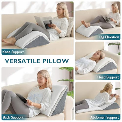 Shinnwa Knee Wedge Pillow, Patented Convertible Knee Pillow for Back Sleeping, Dual-Layer Memory Foam Triangle Pillow for Legs Post Surgery, Knee Support, Leg Elevation, Back Pain Relief - size: 23.5” x 18.8” x 8”