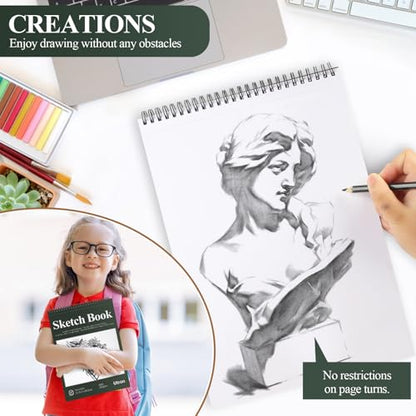 Utron 9"x12" Sketchbook Drawing, Top Spiral Sketching Pad, 100GSM/68LB Acid Free Art Sketching Pad, Drawing Paper, Beginner Artist (50 Sheets, White) (Pack of 2) - size: 2 Pack | 9" x 12"