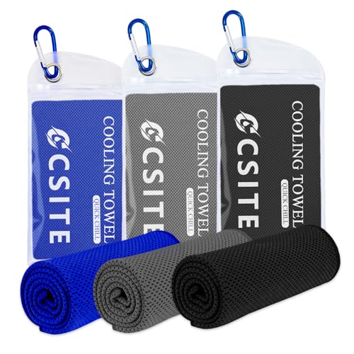 CSITE 3 Pack Cooling Towels (47"x12") for Neck and Face, Ice Towel for Hot Weather, Soft Breathable Chilly Gym Towels, Microfiber Towel for Work Out, Yoga, Running, Camping & More Activities - color: Dark Blue/Dark Gray/Black