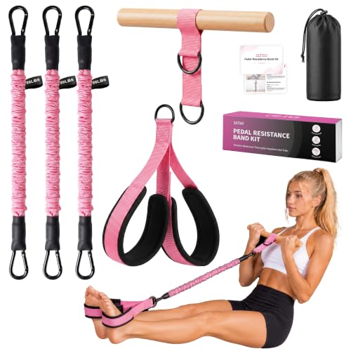 Pedal Resistance Band with Handle, 3 Tubes, 30-90 lb - color: Pink