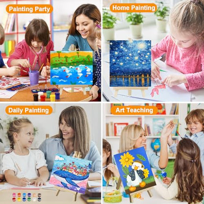 16 Pack Canvas and Easel Set, 8 x 10 inch Painting Kit for Party Supplies | Sip and Paint Kit with 12 Colors Acrylic Paint for Adults Beginners