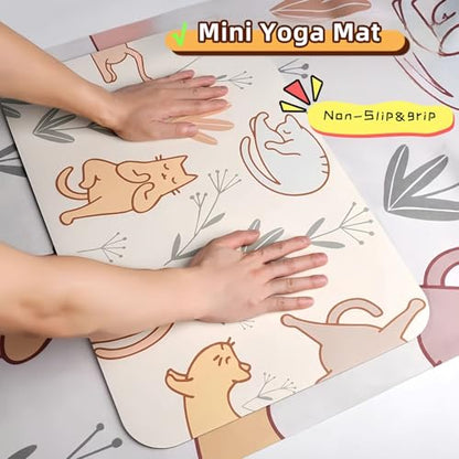 Small Mini Yoga Mat 23.6×15.7in 5mm Thin Cute Cat Print Travel Knee Pad