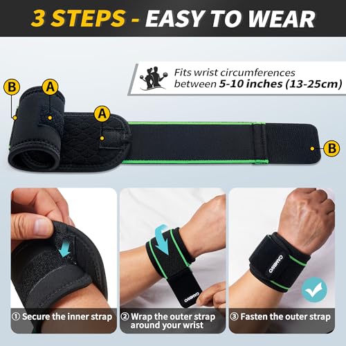 CAMBIVO 2 Pack Wrist Brace for Carpal Tunnel with wraps, Black-Green - color: Black-Green