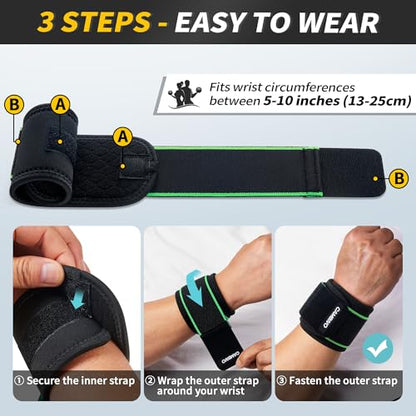 CAMBIVO 2 Pack Wrist Brace for Carpal Tunnel with wraps, Black-Green - color: Black-Green