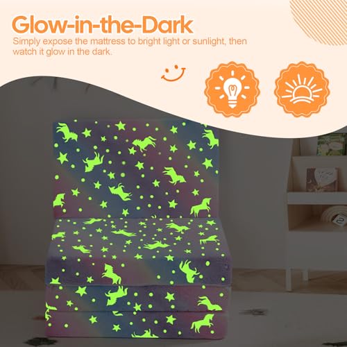 MeMoreCool Kids Folding Mattress, 63x26 Trifold Floor Mat, Rainbow - color: Rainbow