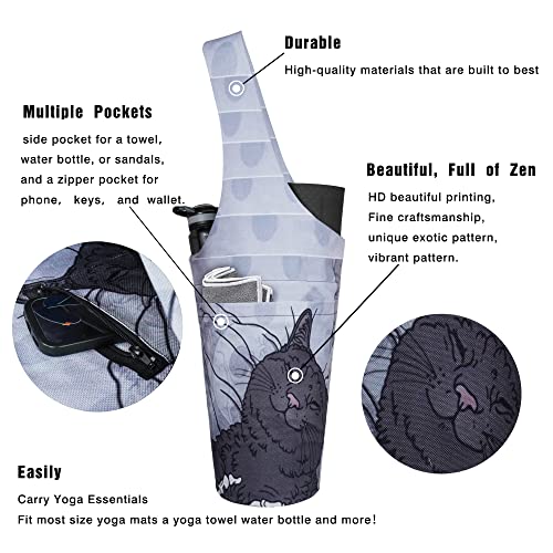 Yoga Mat Bag - Long Tote with Pockets - Holds More Yoga Accessories - Yoga Bag Fit Most Size Mats - Yoga Mat Carrier - color: Cat