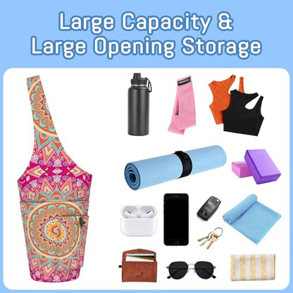 Mandala Yoga Mat Bag with Large Waterproof Zipper Pocket and Drawstring Pocket Long Tote Yoga Mat Carrier Holder Bags Fit Most Size Mats - color: Pink