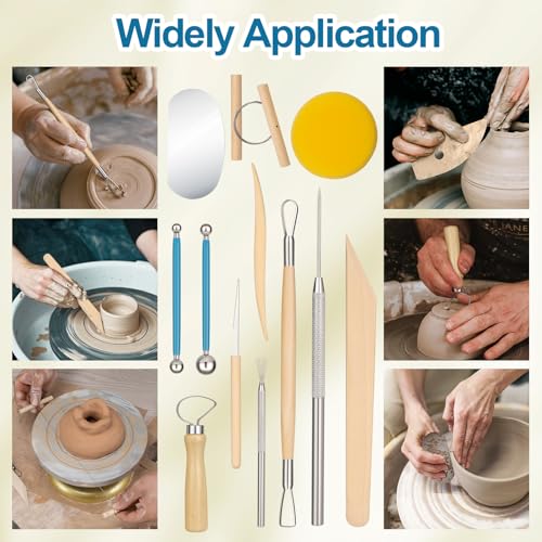Amrules 12 Pcs Polymer Clay Sculpting Tools Kit for Adults, Light Yellow | Smooth Comfortable Handles, Sturdy Wood & Stainless Steel, Perfect for Beginners, Pottery Lovers & Diy Craft - color: Lightyellow-12Pcs