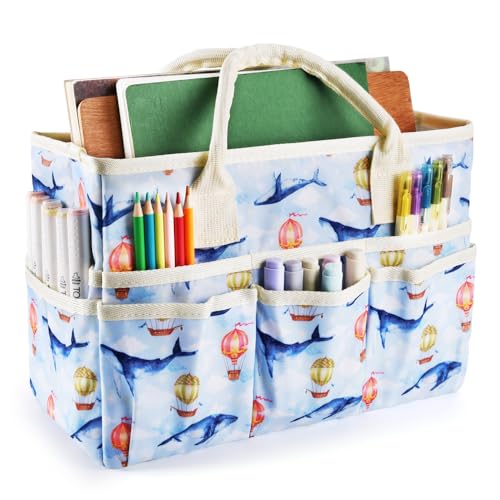 Craft Organizer Tote Bag with Multiple Pockets,Scrapbooking Art Storage | Portable Travel Containers for Caddy,Art and Craft Sewing Bag,Daily Use and Office Supplies Storage.Light Whale - color: Light Whale