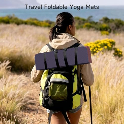 12-Fold POE Yoga Mat 75x26x0.4 Inches | Non-Slip, Compact, Workout-Friendly for Yoga, Pilates, Strength Training & Meditation - color: Pink+Navy Blue