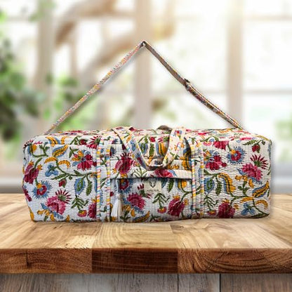 Large Capacity Handblock Printed Yoga Mat bag for Women, Gym Bag, Fits Yoga Blocks, Adjustable strap, Pilates, Gym, Fitness Block & Gear, Light and Durable - color: Summer Time