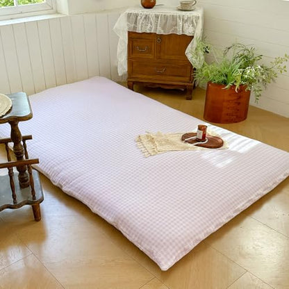 Pink Gingham Japanese Floor Mattress Futon Cover, Twin - color: Pink Gingham, size: Twin