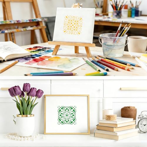 9 Pcs Mandala Stencils for Painting Reusable Plastic 6×6 Inch Mandala Dot Stencils Drawing Templates for Crafts DIY Wall Canvas Notebook Knit Card Wood