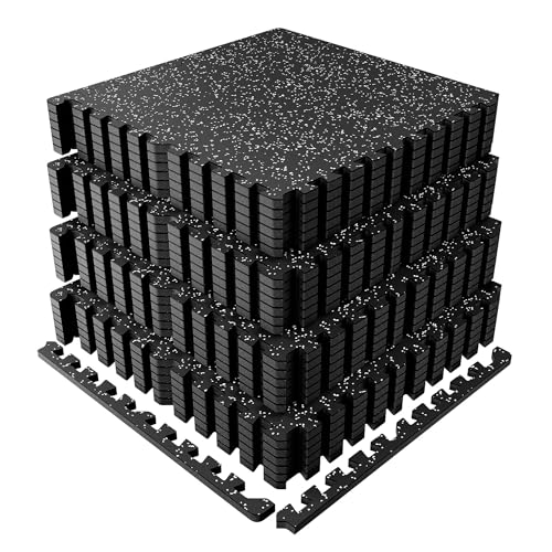 Garvee Exercise Equipment Mats 0.56" Thick 96 Sq ft Gym Flooring – 24 Tiles (24" x 24") Rubber Top with High Density EVA Foam, Interlocking Puzzle Workout Mats for Home Gym Exercise– Black/Grey - color: Black/Grey, size: 24 Tiles (96 Sq Ft)