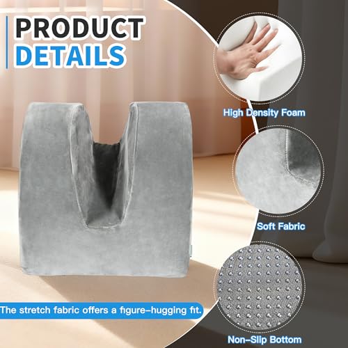 Knee Replacement Pillow for Recovery - Leg Elevation Pillow with Firm Foam for Post-Surgery Sleeping, Hip & Ankle Pain Relief & Swelling Reduction, Includes Washable Velvet Cover (Grey) - size: Single-Layer