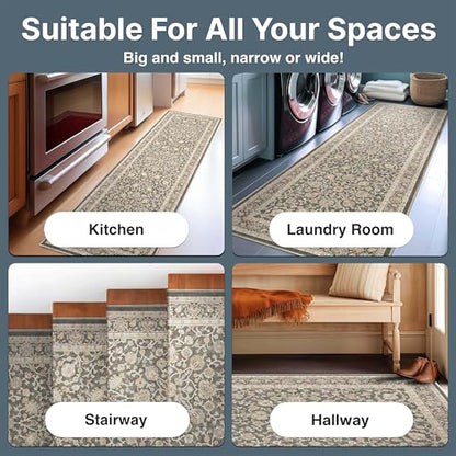 Well Woven Custom Size Hallway & Stair Runner- Asha Rome Charcoal Brown 26 Inches Wide Super Thin Long Runner (26" x 2' Runner) Rug - Floral, Easy Clean, Floor-Friendly Backing - size: 2'2" x 2' (Runner)