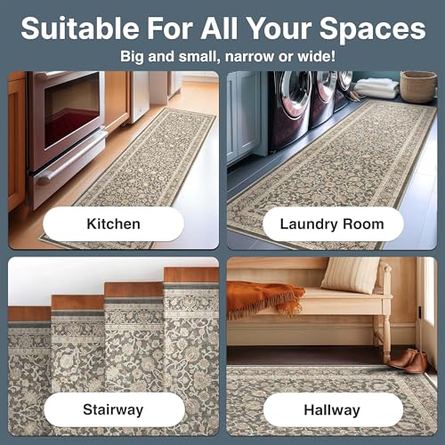 Well Woven Custom Size Hallway & Stair Runner- Asha Rome Charcoal Brown 26 Inches Wide Super Thin Long Runner (26" x 3' Runner) Rug - Floral, Easy Clean, Floor-Friendly Backing - size: 2'2" x 3' (Runner)