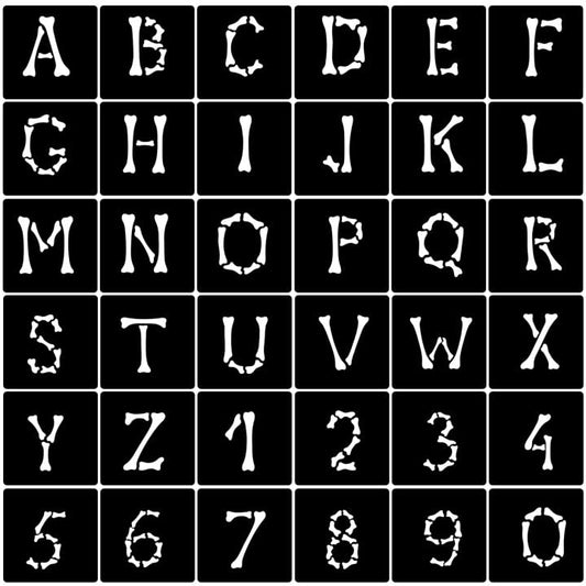 36 Pack Halloween Stencils 4 Inch Letter and Number Stencils for Painting | PET Bone Alphabet Templates with A to Z and 0 to 9 for Wood Signs Walls Chalkboards Fabric and DIY Crafts - color: Halloween Bones Style, size: 4 Inch