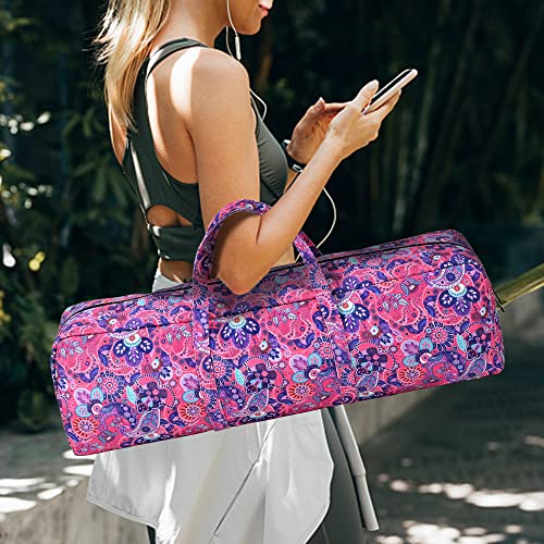 Boulder Bee | Yoga Mat Bag | Large Yoga Mat Carrier with Wet Pocket | Yoga Gifts | Gym Tote Bag for Women - color: Bright pink