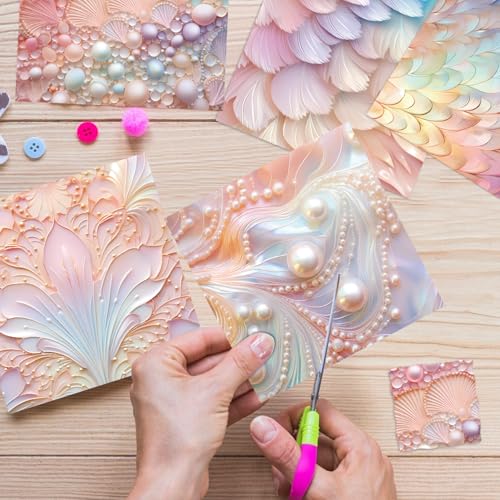 6x6" Scrapbooking Paper Pad Single Sided Decorative Colored Papers | 160GSM 12 Patterned 24 Sheets Cardstock,Art Paper for Craft Paper Present Wrapping DIY Junk Journal Supplies.Scales Shells - color: 160GSM-Scales Shells