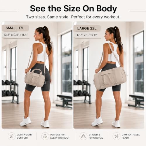 Small Mini Gym Bag for Women, Compact Duffle Overnight Bag - color: Khaki