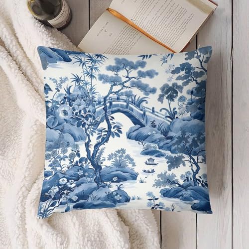 Blue Willow Chinoiserie Porcelain Inspiration Throw Pillow Covers - color: Blue Willow Chinoiserie Porcelain Inspiration