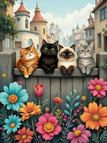 AWUJON Cat Diamond Painting Kits for Adults, Animal 5D Diamond Art Kits Full Drill Diamond Dots DIY Paintings with Diamonds Gem Art and Crafts Home Wall Decor 12x16inch - color: Cat