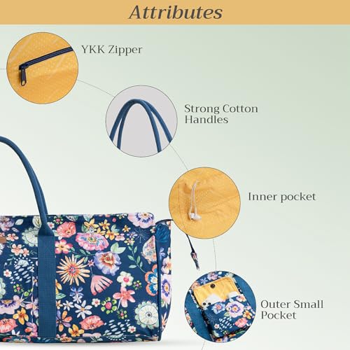 Maison d' Hermine Yoga Mat Duffle Bag Gym Tote Yoga Mat Carry Bag | Cylindrical bag for Woman Men Gifts Adjustable shoulder straps with Drawstring Water Bottle Pocket and zipper pocket - color: Happy Florals - Blue, style: Yoga Mat Tote