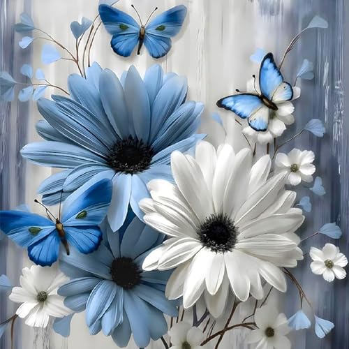 Flowers Diamond Art Kits for Adults, Butterfly Diamond Painting Wall Decor | Diamond Art Kit for Beginners, 5D DIY Full Drill Diamond Painting Gem Art, Home Wall Art Gifts(14x14inch) - color: DP03937