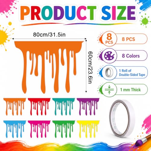 8 PCS Art Themed Party Table Skirt Back to School Felt Desk Skirts Colorful Felt Rainbow Paint Splatter DIY Decorations for Classroom Wall Decor Bulletin Board Art Craft Birthday Supplies (Rainbow) - color: Rainbow Color