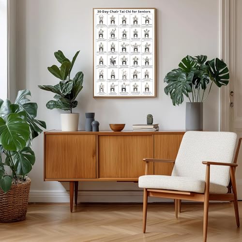 Tai Chi Chair Workout Chart Poster Seated Exercise Guide for Seniors & Beginners Canvas Wall Art Fitness Decor Sitting Tai Chi Routine for Home Gym Bedroom & Living Room Easy-to-Follow Mindful Movement Instructional Print (A, 16"L x 12"W) - color: A, size