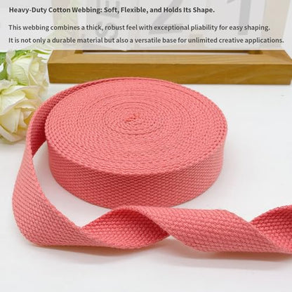 Heavy Duty 1" Cotton Webbing 6yds-Watermelon Red Straps | 2mm thick webbing for dog collars, backpack, bag handles, apron straps, slings, sewing repairs & DIY craft projects. - color: Watermelon Red