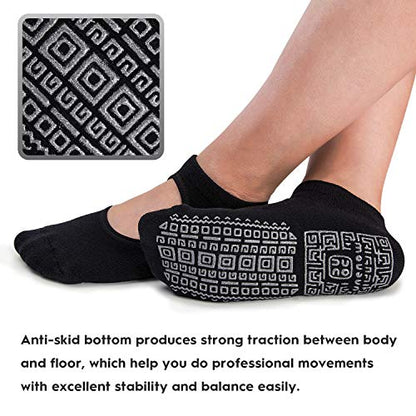 Non Slip Grip Yoga Socks for Women with Cushion for Pilates, Barre, Home - color: 3 Pairs-3 Black