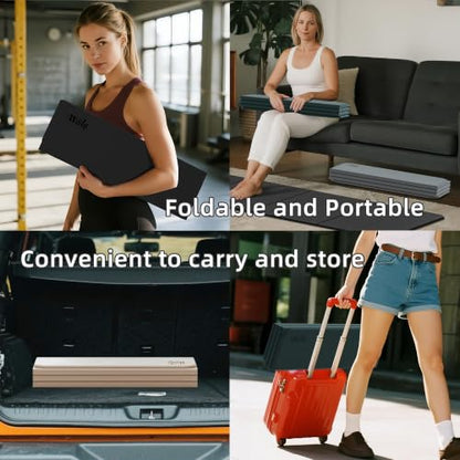 WEILA 1/2 Inch 70"x24" Foldable TPE Yoga Mat, Thick Non Slip Pilates Mat - color: Light Green