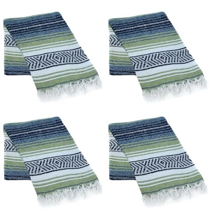 La Montana Bulk Falsa Mexican Blanket, 4 Pack, Light Olive/Slate Blue/White - color: Light Olive/Slate Blue/White