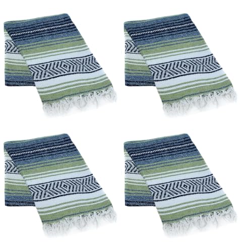 La Montana Bulk Falsa Mexican Blanket, 4 Pack, Light Olive/Slate Blue/White - color: Light Olive/Slate Blue/White