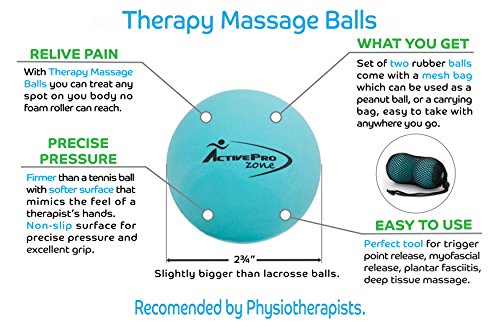 Therapy Massage Ball - Instant Muscle Pain Relief. Proven Effective for Myofascial Release, Deep Tissue Pressure, Yoga & Trigger Point Treatments. Set - 2 Extra Firm Balls W/Mesh Bag. - color: 2 Balls - Size 2.75in - Turquoise